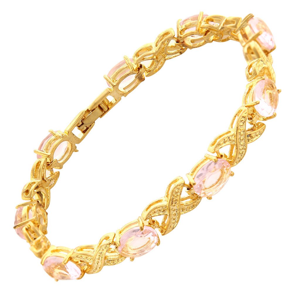 RIZILIA XOXO Link Tennis Bracelet & Oval Cut CZ [5 Colors available] in Gold Plated, 7"