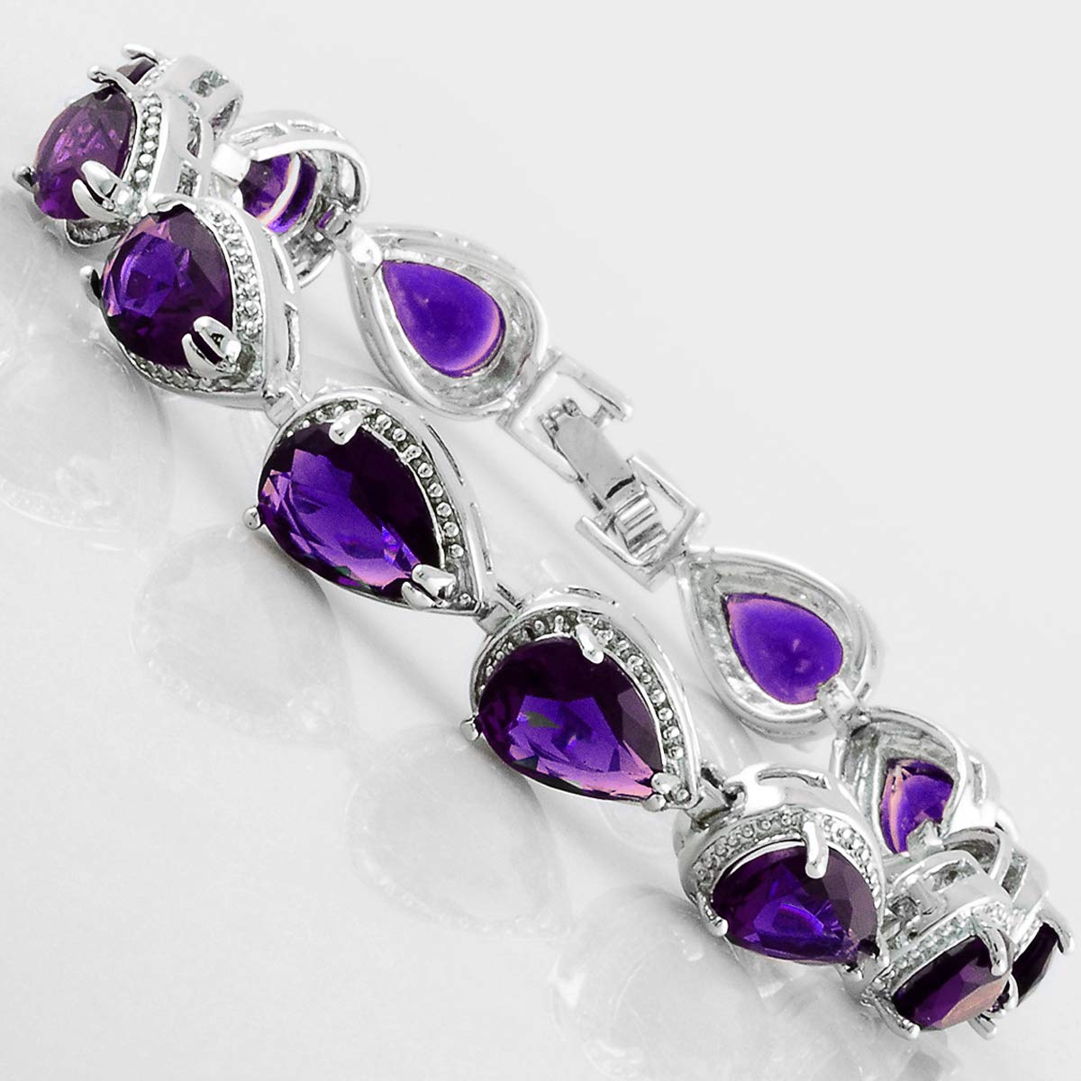 RIZILIA Tennis Bracelet & Pear Cut CZ [4 Colors Available] in White Gold Plated, 7"