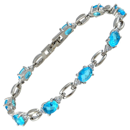 RIZILIA Tennis Bracelet & Oval Cut CZ [7 Colors available] in White Gold Plated, 7"