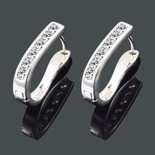 画像をギャラリービューアに読み込む, RIZILIA Hoop Pierced Earrings with Princess Cut CZ [White Cubic Zirconia] in White Gold Plated, Simple Modern Elegant
