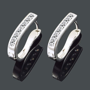 RIZILIA Hoop Pierced Earrings with Princess Cut CZ [White Cubic Zirconia] in White Gold Plated, Simple Modern Elegant