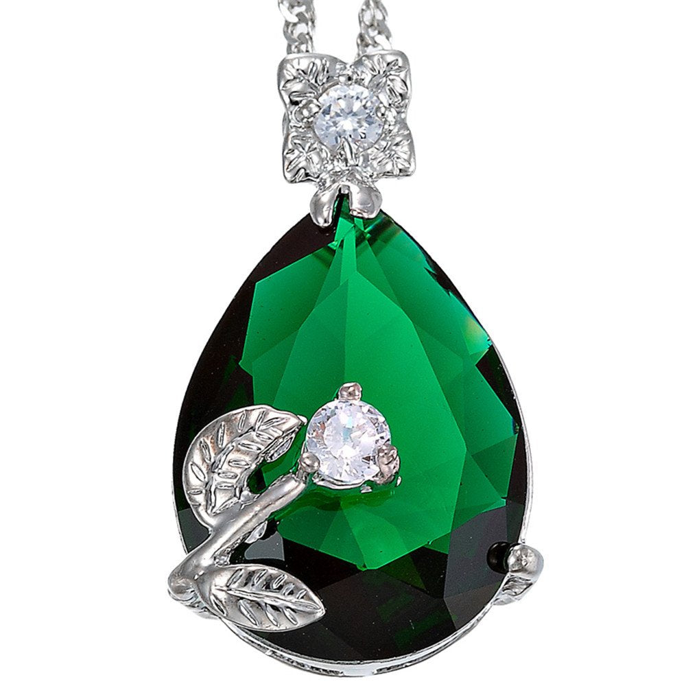 RIZILIA BLOSSOM Pendant with 18" Chain & Pear Cut CZ [5 Colors available] in White Gold Plated, Simple Modern Elegant