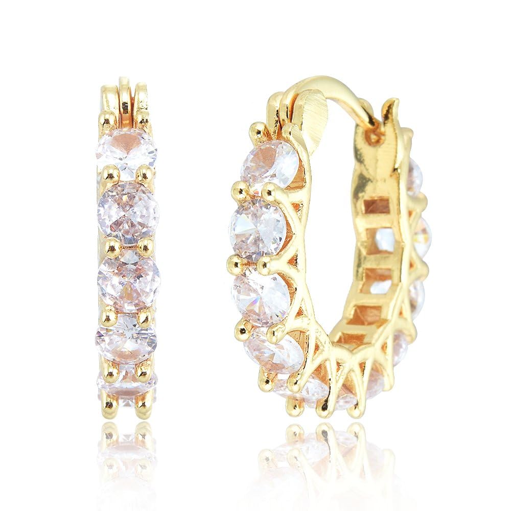 RIZILIA 18K Gold Plated Hoop Earrings for Women, Round Cut CZ Multi Gemstone Colorful Hoop Earrings, Trendy Jewelry Gift for Women, 20mm