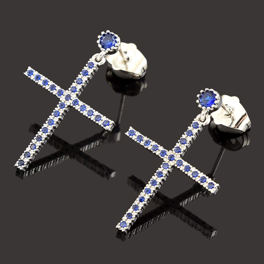 [RIZILIA CROSS] Dangle Drop Pierced Earrings with Round Cut Gemstones CZ [Multi-Colors available] in 18K White Gold Plated, Simple Modern Elegant