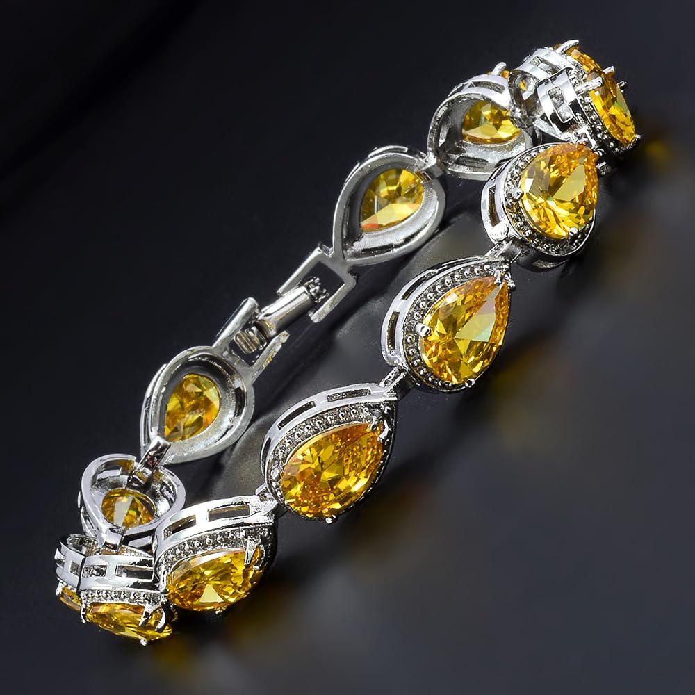 RIZILIA Tennis Bracelet & Pear Cut CZ [4 Colors Available] in White Gold Plated, 7"