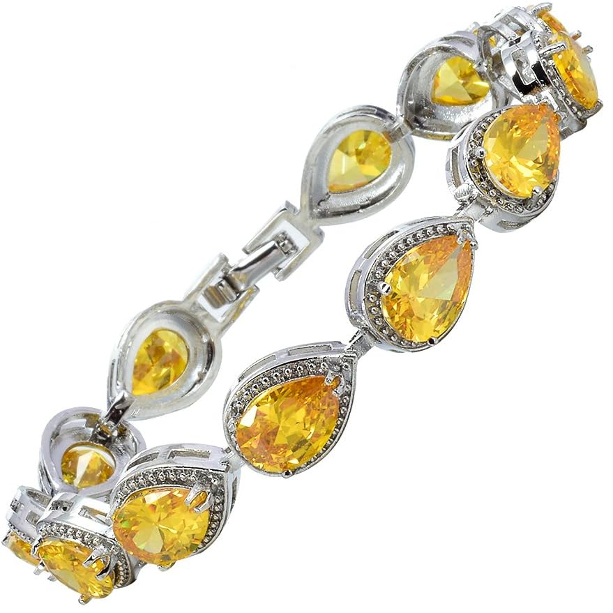 RIZILIA Tennis Bracelet & Pear Cut CZ [4 Colors Available] in White Gold Plated, 7"