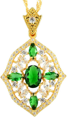 RIZILIA Oval CubicZirconia 18K Yellow Gold Plated Slide Pendant Necklace Curb Chain