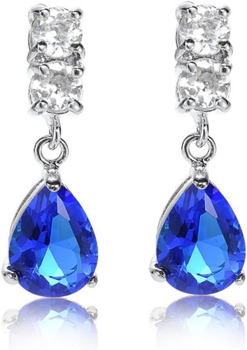 [RIZILIA TEARDROP] Dangle Drop Pierced Earrings with Pear Cut CZ [4 Colors available] in White Gold Plated, Simple Modern Elegant