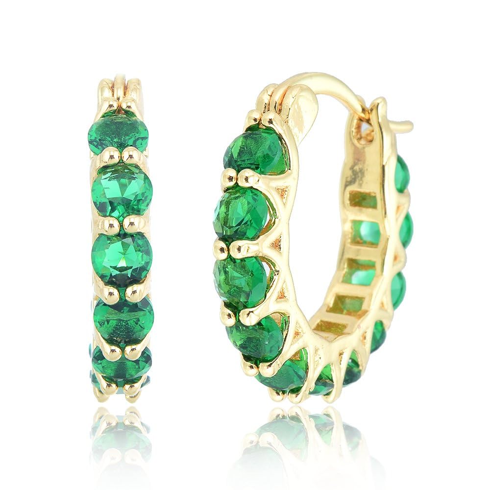 RIZILIA 18K Gold Plated Hoop Earrings for Women, Round Cut CZ Multi Gemstone Colorful Hoop Earrings, Trendy Jewelry Gift for Women, 20mm