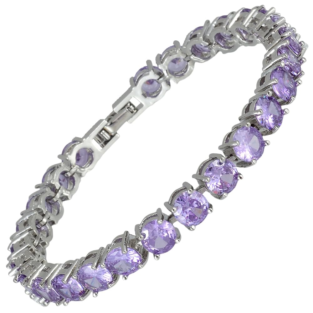 RIZILIA Round Cut Multi-Color CZ 18K Gold Plated Tennis Bracelet, 7"