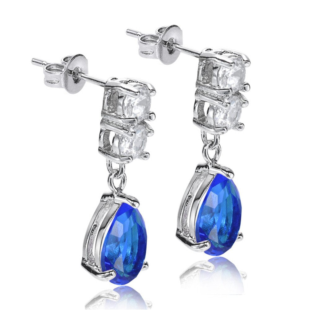 [RIZILIA TEARDROP] Dangle Drop Pierced Earrings with Pear Cut CZ [4 Colors available] in White Gold Plated, Simple Modern Elegant