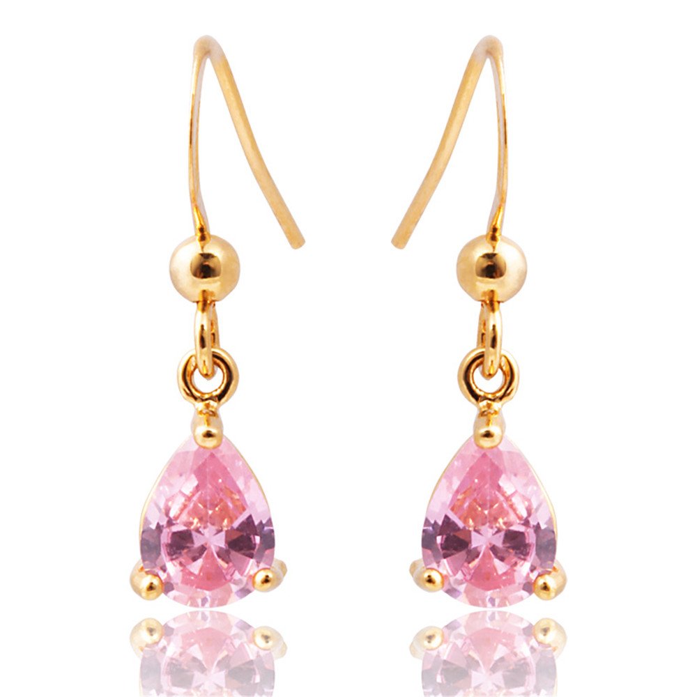 Dangle Drop Pierced Earrings with Pear Cut CZ in 18K Yellow Gold Plated, Simple Modern Elegant