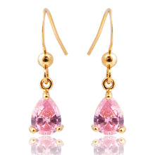 画像をギャラリービューアに読み込む, Dangle Drop Pierced Earrings with Pear Cut CZ in 18K Yellow Gold Plated, Simple Modern Elegant
