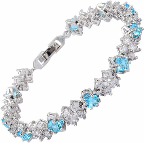 RIZILIA BLOSSOM Tennis Bracelet & Round Cut CZ [6 Colors available] in White Gold Plated, 7