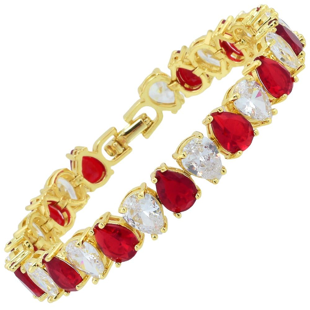 RIZILIA SPECTRUM Trendy Pear-Cut Cubic Zirconia Tennis Bracelet for Women | 14K Gold Plated 6mm Multicolor CZ Stones | 7 Inch Elegant Jewelry Gift for Her