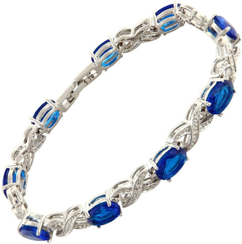 RIZILIA XOXO Link Tennis Bracelet & Oval Cut CZ [5 Colors Available] in White Gold Plated, 7