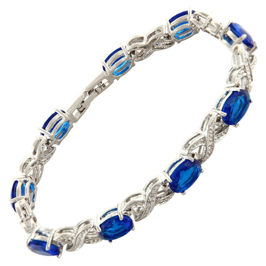 RIZILIA XOXO Link Tennis Bracelet & Oval Cut CZ [5 Colors available] in White Gold Plated, 7"