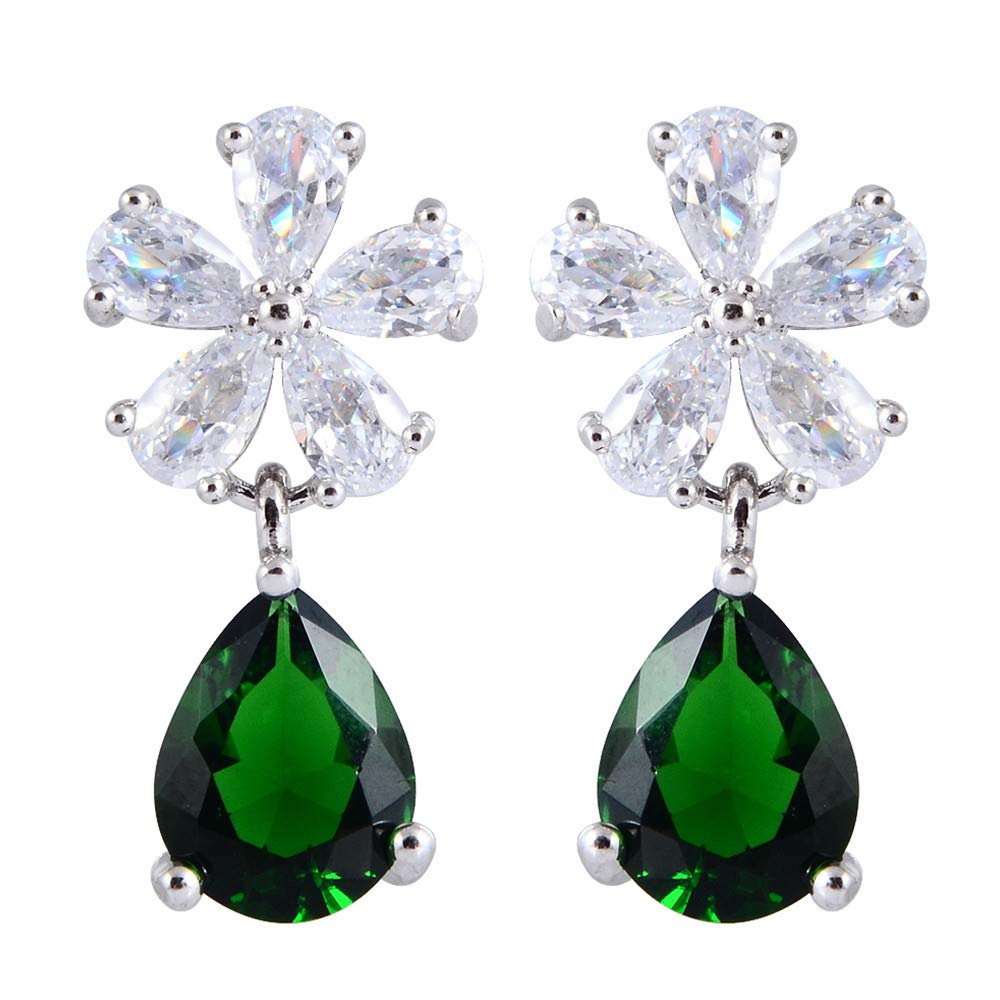 RIZILIA Dangle Drop Pierced Earrings with Pear Cut CZ [5 Colors available] in White Gold Plated, Simple Modern Elegant