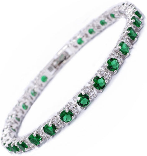 RIZILIA Eternity Green Emerald Tennis Bracelets - Yellow Gold & White Gold Plated