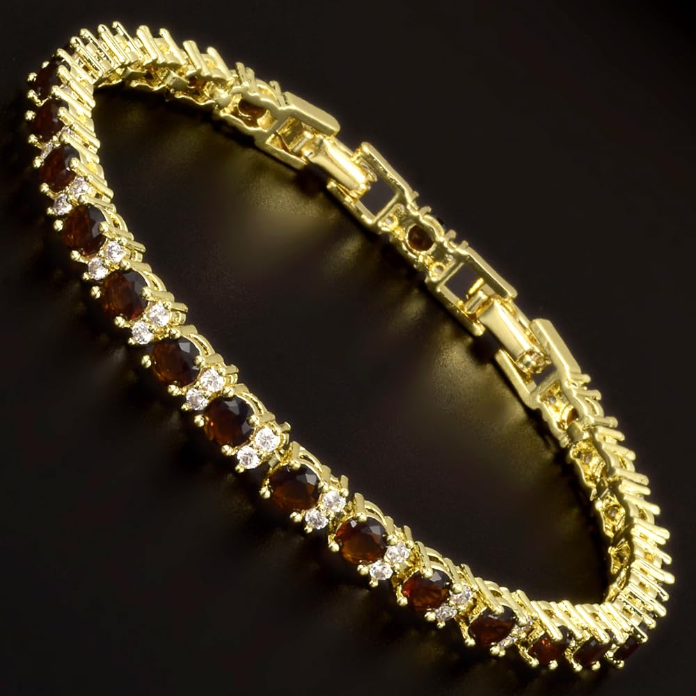 RIZILIA Eternity Tennis Bracelet & Round Cut CZ in Yellow Gold Plated, 7"
