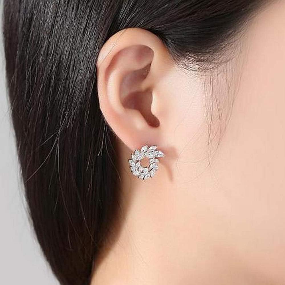 [RIZILIA BLOSSOM] Stud Pierced Earrings with Marquise Cut CZ [White Cubic Zirconia] in White Gold Plated, Simple Modern Elegant
