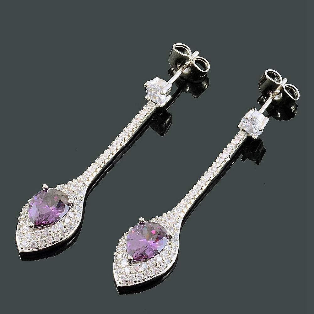 RIZILIA Dangle Drop Pierced Earrings with Pear Cut CZ [White Cubic Zirconia] in White Gold Plated, Simple Modern Elegant