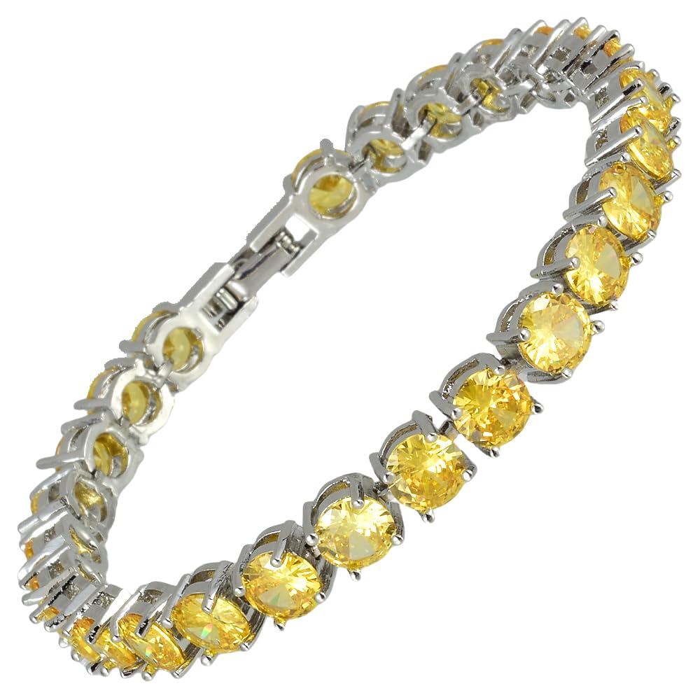 RIZILIA Round Cut Multi-Color CZ 18K Gold Plated Tennis Bracelet, 7"