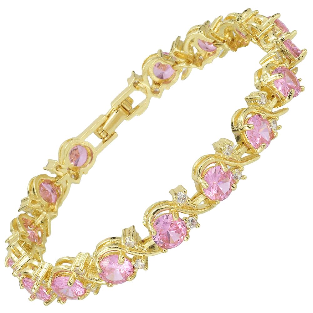 RIZILIA BLOSSOM Tennis Bracelet & Round Cut CZ [6 Colors available] in Yellow Gold Plated, 7"
