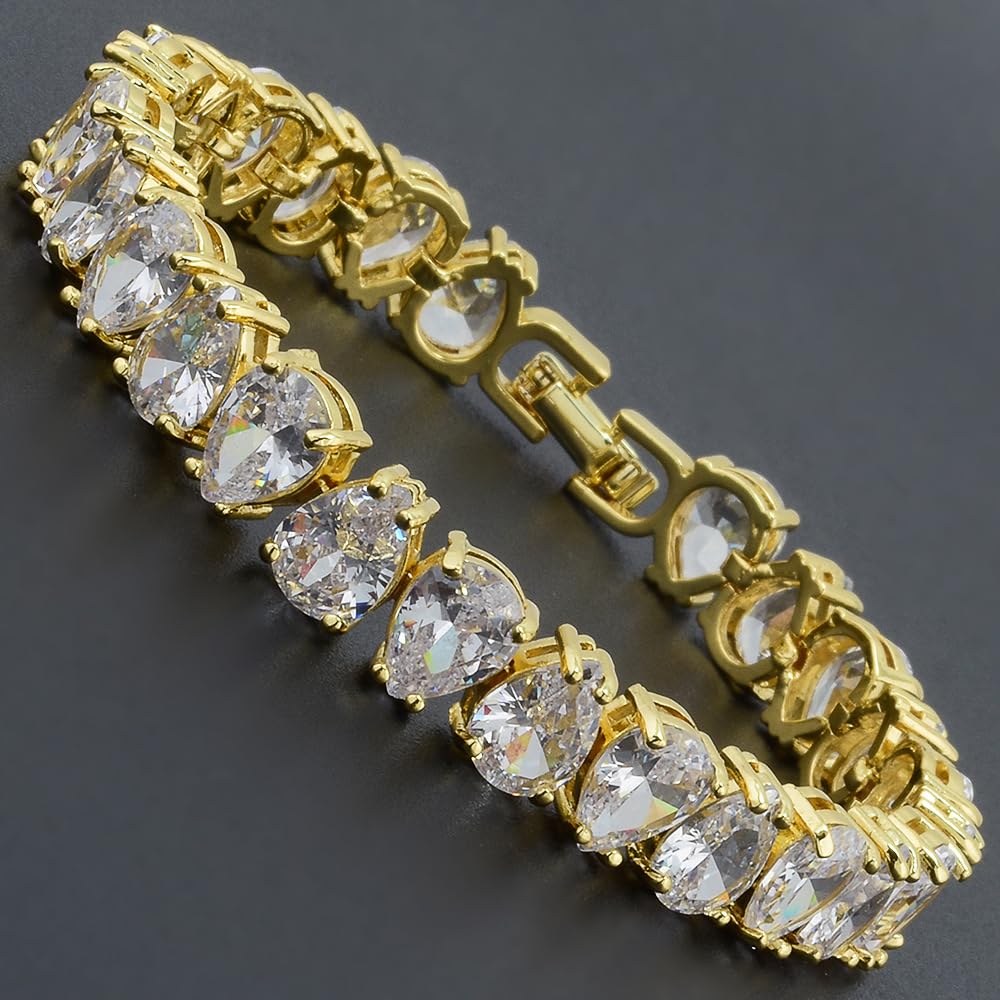 RIZILIA SPECTRUM Trendy Pear-Cut Cubic Zirconia Tennis Bracelet for Women | 14K Gold Plated 6mm Multicolor CZ Stones | 7 Inch Elegant Jewelry Gift for Her