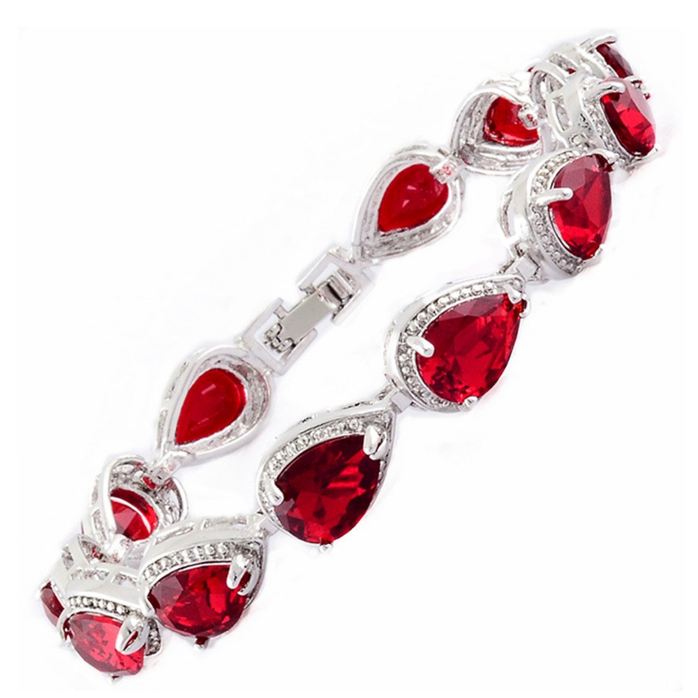 RIZILIA Tennis Bracelet & Pear Cut CZ [4 Colors Available] in White Gold Plated, 7"