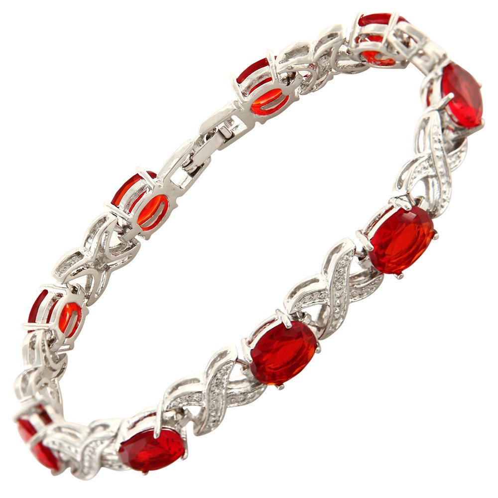 RIZILIA XOXO Link Tennis Bracelet & Oval Cut CZ [5 Colors available] in White Gold Plated, 7"