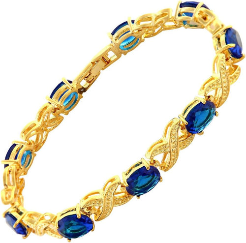 RIZILIA XOXO Link Tennis Bracelet & Oval Cut CZ [5 Colors available] in Gold Plated, 7