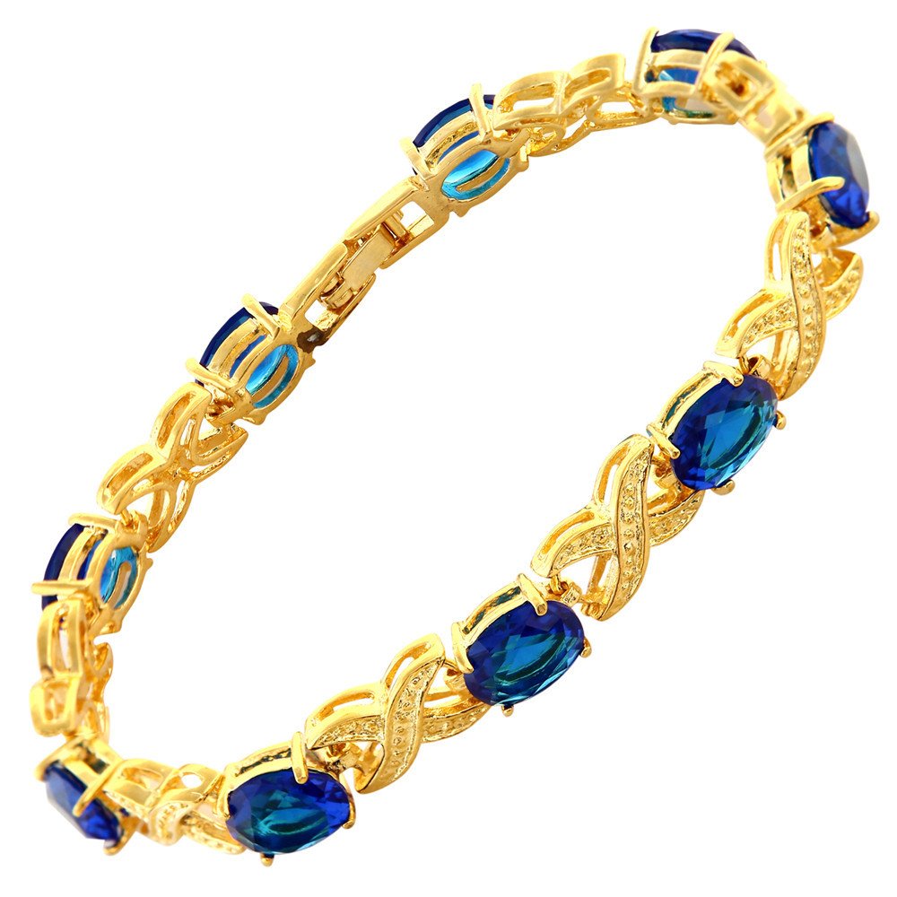 RIZILIA XOXO Link Tennis Bracelet & Oval Cut CZ [5 Colors available] in Gold Plated, 7"