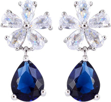 Laden Sie das Bild in den Galerie-Viewer, RIZILIA Dangle Drop Pierced Earrings with Pear Cut CZ [5 Colors available] in White Gold Plated, Simple Modern Elegant
