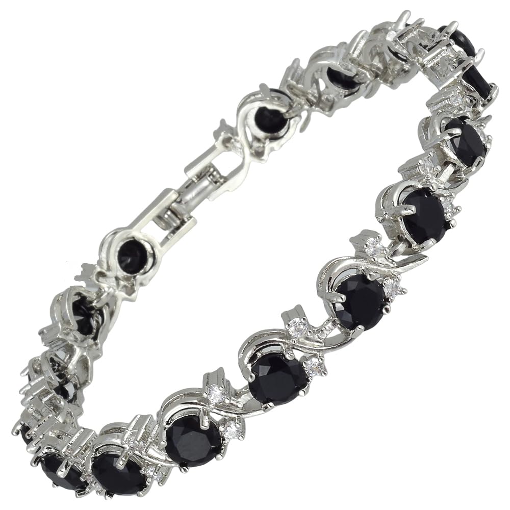RIZILIA BLOSSOM Tennis Bracelet & Round Cut CZ [6 Colors available] in White Gold Plated, 7"