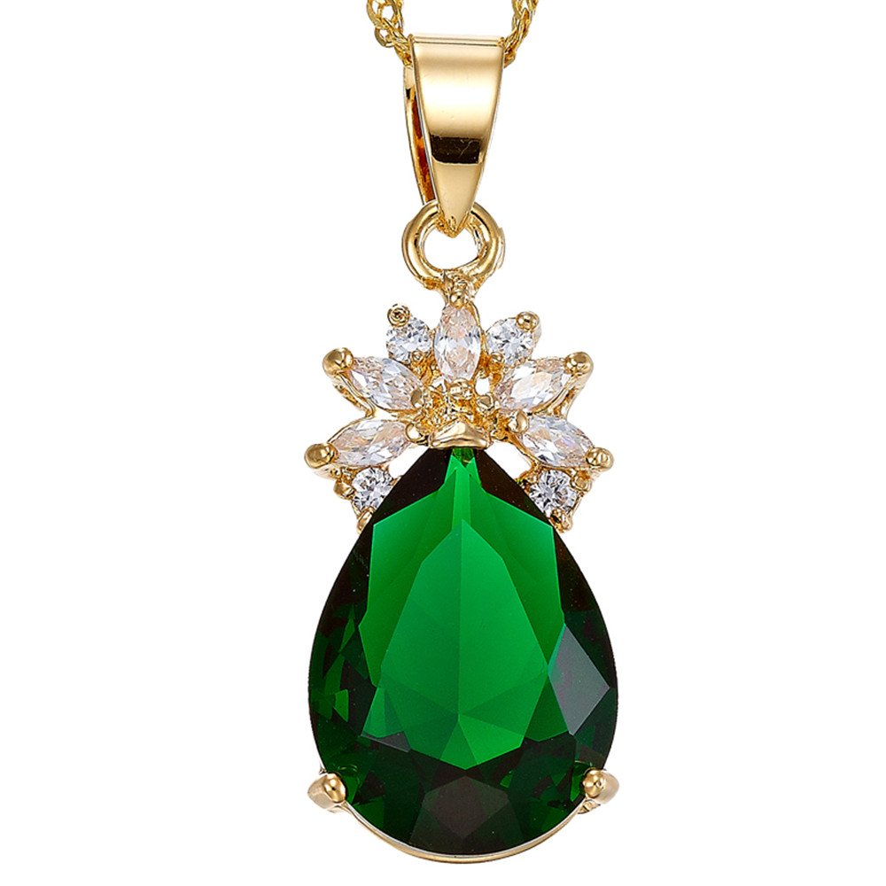 RIZILIA Pendant with 18" Chain & Pear Cut CZ [5 Colors available] in Yellow Gold Plated, Simple Modern Elegant