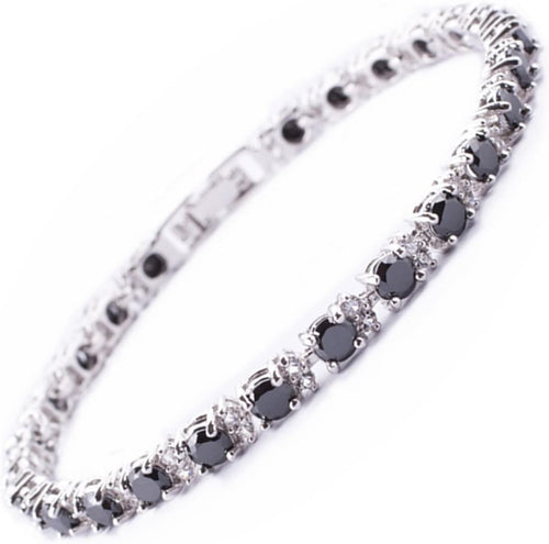 RIZILIA Round Multi-Color CZ Birthstone White Gold Plated Tennis Bracelet, 7