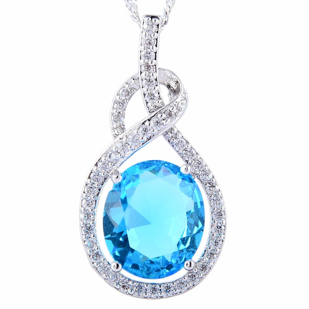 RIZILIA Pendant with 18" Chain & Oval Cut CZ [6 Colors available] in White Gold Plated, Simple Modern Elegant