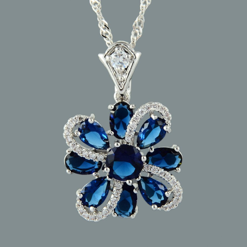 RIZILIA BLOSSOM Pendant with 18" Chain & Round Cut CZ [4 Colors available] in White Gold Plated, Simple Modern Elegant