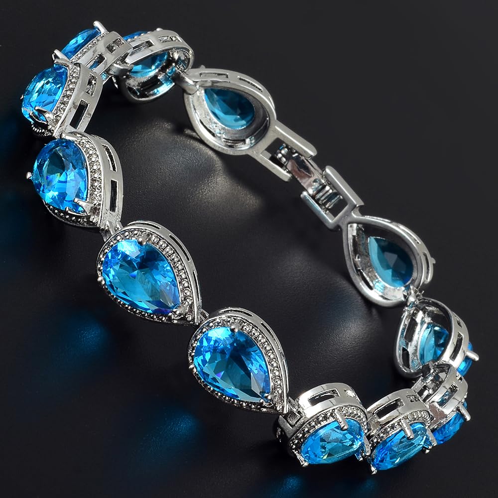 RIZILIA Tennis Bracelet & Pear Cut CZ [4 Colors Available] in White Gold Plated, 7"