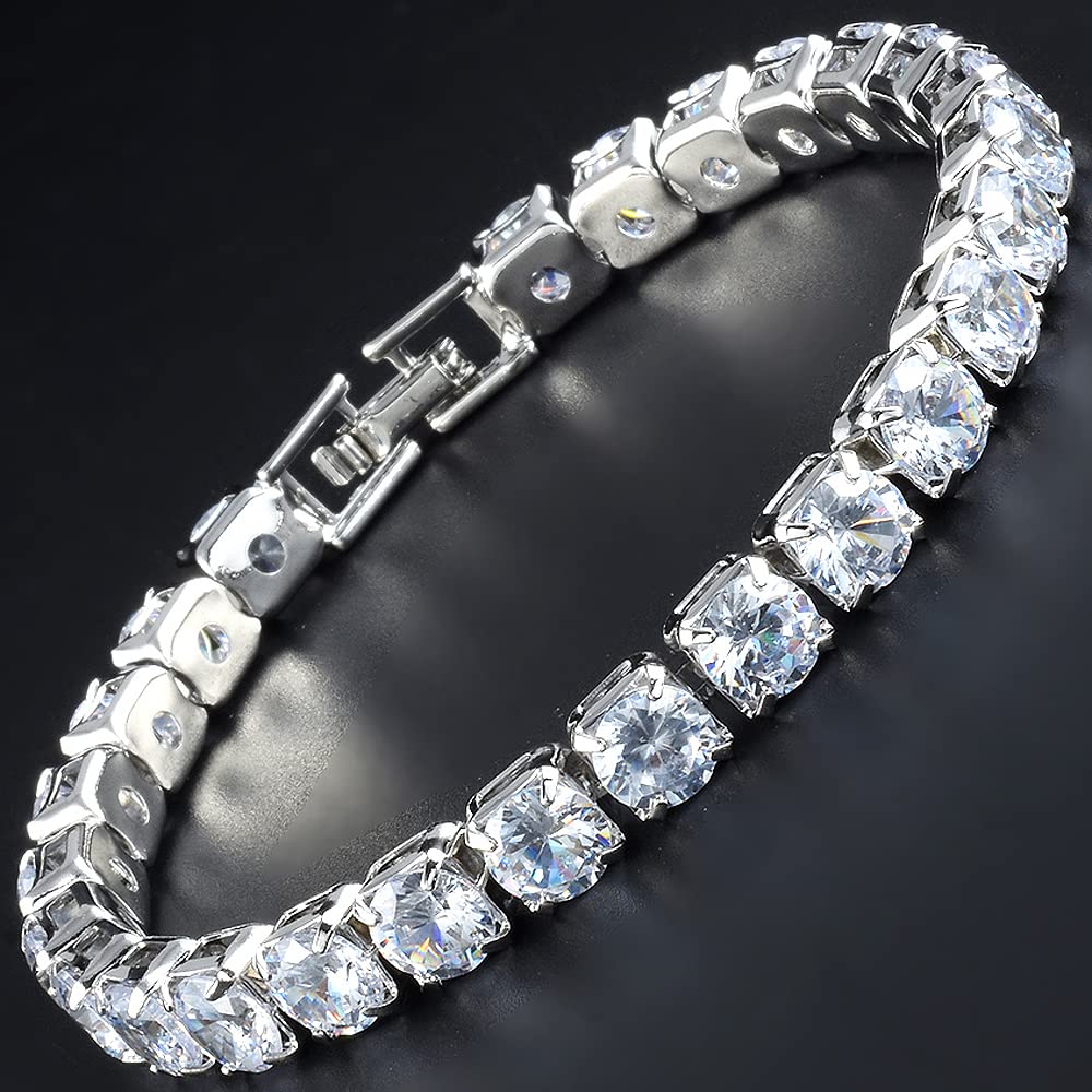 RIZILIA ICONIC White Cubic Zirconia Tennis Bracelet, 18K Gold or White Gold Plated, Multiple Row Designs, 7-Inch