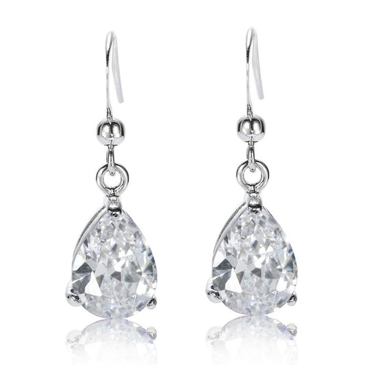 RIZILIA Dangle Drop Pierced Earrings with Pear Cut CZ [7 Colors available] in White Gold Plated, Simple Modern Elegant