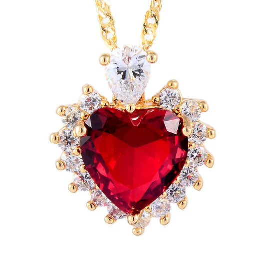 RIZILIA Ocean Heart Pendant with 18" Chain & Heart Cut CZ [5 Colors Available] in Yellow Gold Plated, Simple Modern Elegant