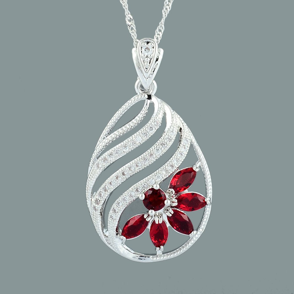 RIZILIA BLOSSOM Pendant with 18" Chain & Marquise Cut CZ [5 Colors available] in White Gold Plated, Simple Modern Elegant