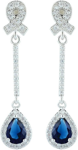 [RIZILIA TEARDROP] Dangle Drop Pierced Earrings with Pear Cut CZ [4 Colors available] in White Gold Plated, Simple Modern Elegant