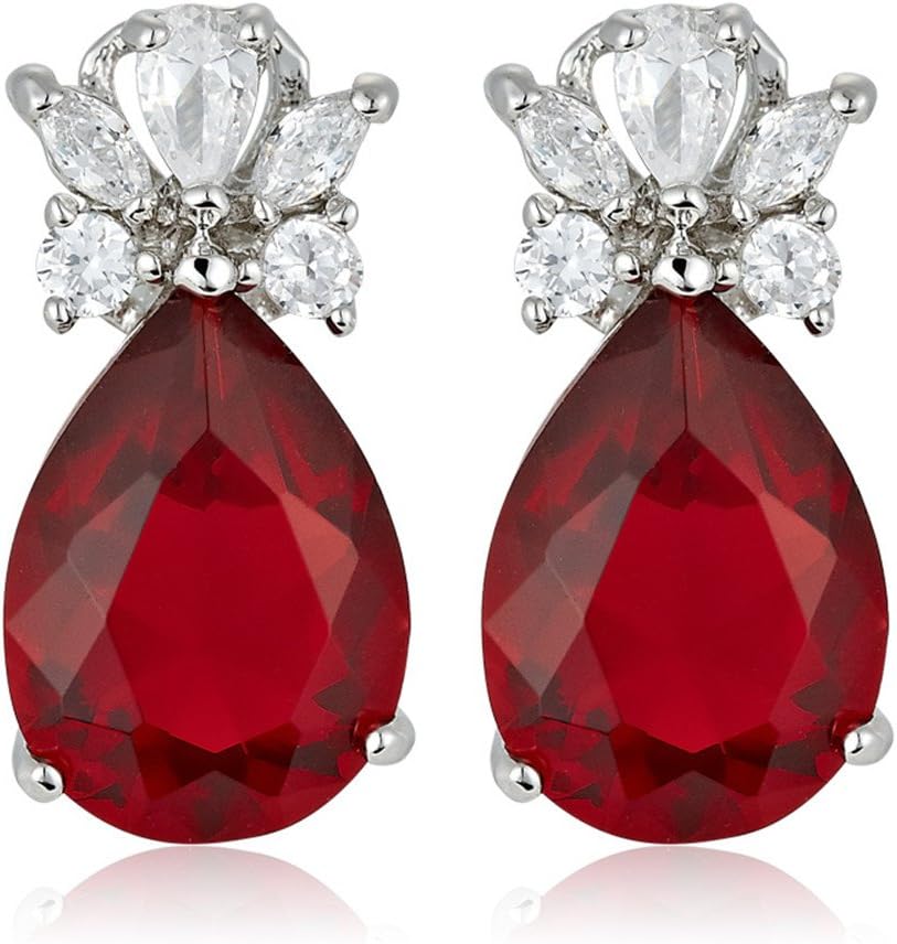 RIZILIA Teardrop Stud Pierced Earrings with Pear Cut CZ [5 Colors available] in White Gold Plated, Simple Modern Elegant