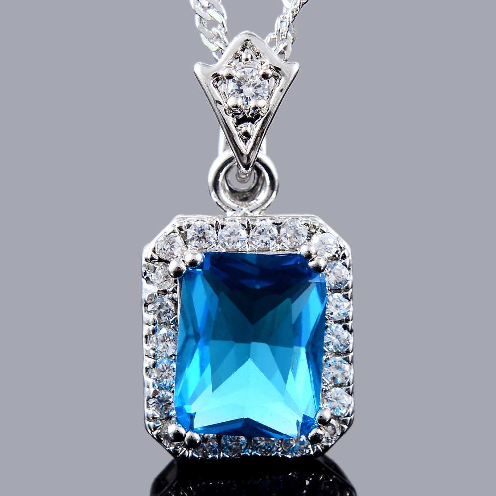 RIZILIA Pendant with 18" Chain & Rectangular Cut CZ [6 Colors available] in White Gold Plated, Simple Modern Elegant