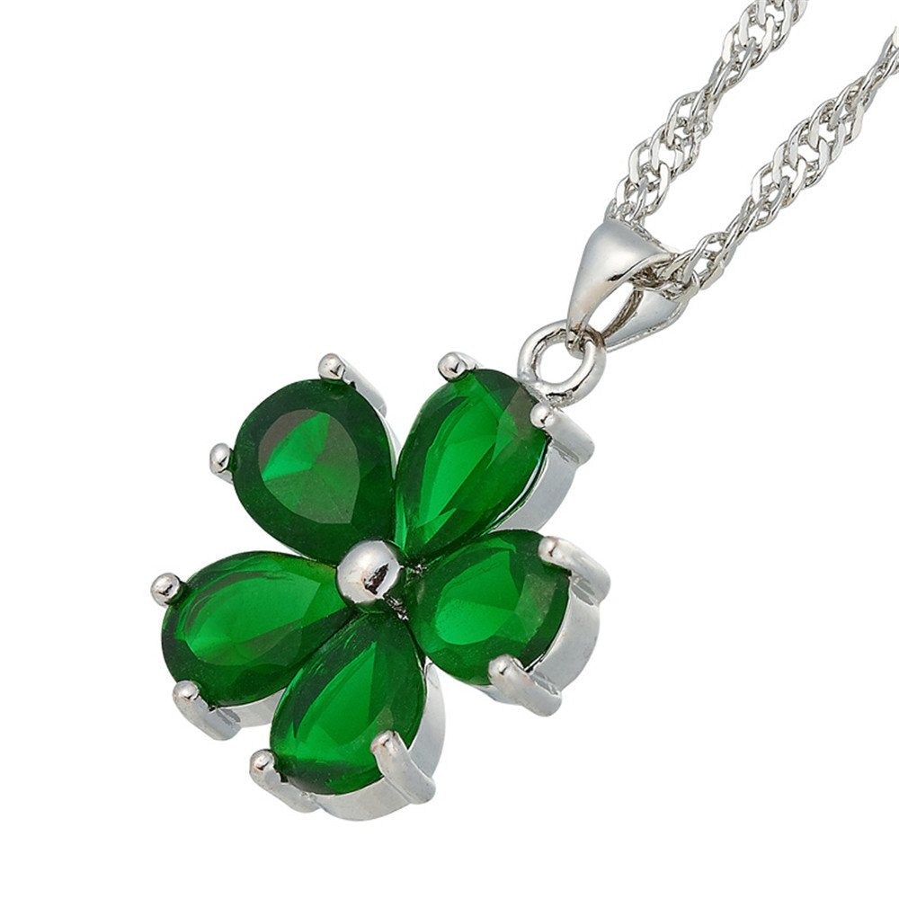 RIZILIA BLOSSOM Pendant with 18" Chain & Pear Cut CZ [4 Colors available] in White Gold Plated, Simple Modern Elegant