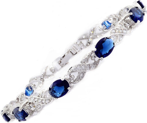RIZILIA Oval Cut Multi-Color CZ 18K Gold Plated Tennis Bracelet, 7