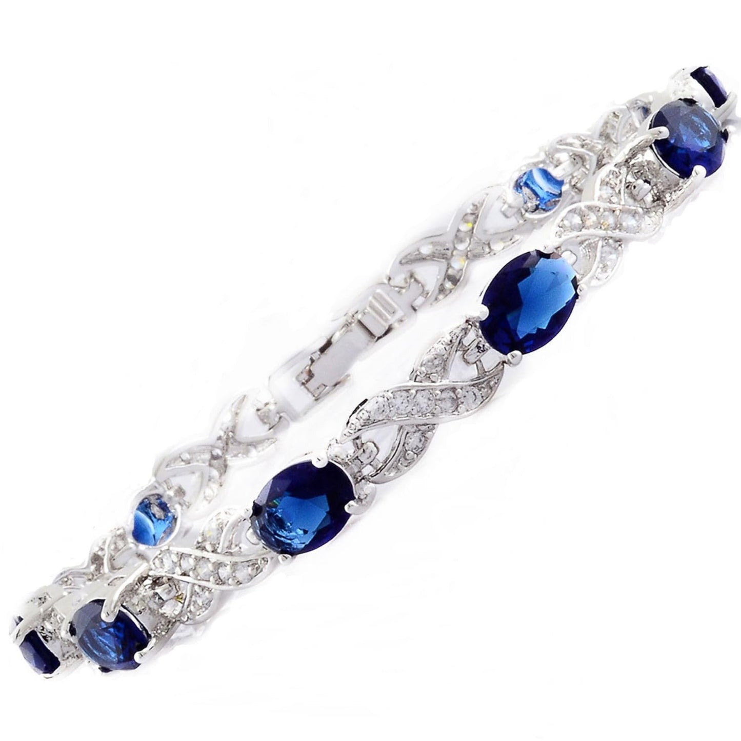 RIZILIA Oval Cut Multi-Color CZ 18K Gold Plated Tennis Bracelet, 7"